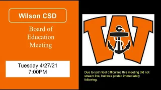 WCSD Board of Education Meeting April 27, 2021 7PM