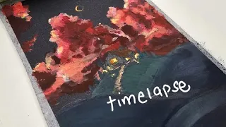 Glowing Red Clouds on Black Paper | Miya Gouache 56 | Timelapse