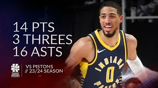 Tyrese Haliburton 14 pts 3 threes 16 asts vs Pistons 23/24 season