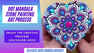 Colorful dot mandala heart stone painting.  Relaxing and Satisfying Art Video Enjoy the art Process