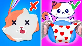 ¡AYUDA! Salva Dos Gatitos 🐱 Rica VS Pobre 🐱 *Casa De Un Solo Color Para Mascotas*