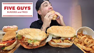 EATING Five Guys Burgers, Cheese Dog, Cajun Fries, Tim Hortons Shortcake Donut MUKBANG