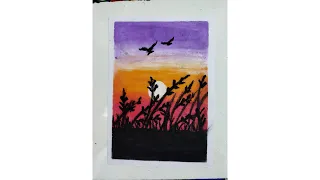 Easy sunset scenery drawing/simple drawing ideas/easy oil pastel art#shorts#scenery#painting