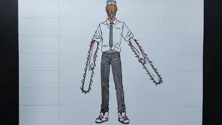 How to draw Chainsaw Man full body step by step