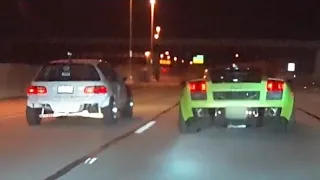 Twin Turbo Lamborghini Gallardo Versus Turbo Honda Civic