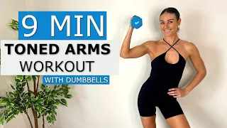 9 Min SEXY TONED ARMS WORKOUT | At Home with Dumbbells
