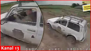 FPV kamikaze drone destroys the moving car of "Kadyrovites" along with the fighters