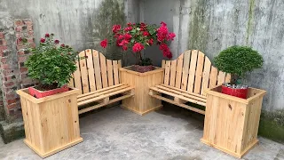 Amazing Pallet Woodworking Project At Home // Build Benches Combined Planter Pallet Box