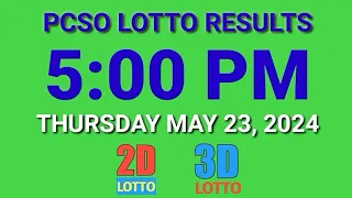 5pm Lotto Results Today May 23, 2024 Thursday ez2 swertres 2d 3d pcso