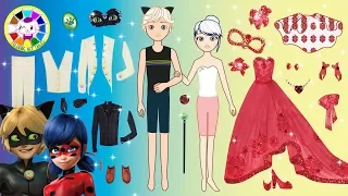 Paper Dolls Miraculous Ladybug and Cat Noir make up and dress up like Masquerade homemade craft