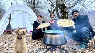 Cooking Khinkali on Campfire in Rural Village | Outdoor cooking