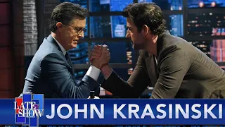 John Krasinski Arm-Wrestles Stephen Colbert In The Rematch Of The Century