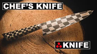 Setting Myself a Crazy challenge: Forging a Beautiful Damascus Chef's Knife Entirely Checkerboard