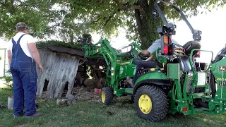 Chicken House Full Of Memories! Demolition Easy and Fun with 1025R Tractor and Grapple!