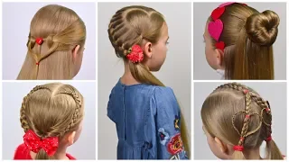 5 Cute hairstyles with HEART 💕Valentines Day Hairstyles💕 Hairstyles for Girls|LittleGirlHair