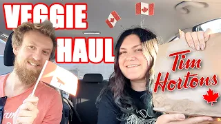 BRITISH COUPLE TRYING TIM HORTONS FOR THE FIRST TIME | Drive Thru UK Vegetarian & Vegan