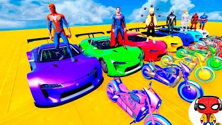 GTA V Spiderman! Super Car,Motorcycle, Helicopter, Boats! Epic Stunt Card for Superheroes #2