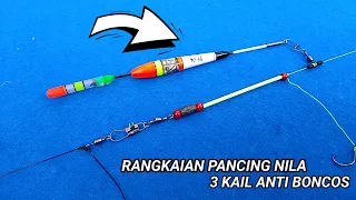 cara membuat rangkaian pancing ikan nila, umpan cacing dan udang || 3 kail anti boncos