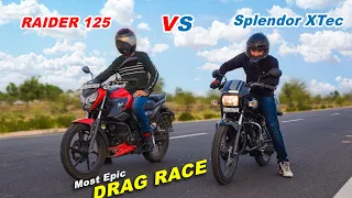 New 2022 Splendor Xtec  VS  TVS Raider : Drag Race || Most Epic Funny Drag Race