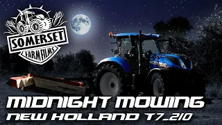 Midnight Mowing, T7.210 New Holland, Lely Mower conditioner Late night 3rd cut