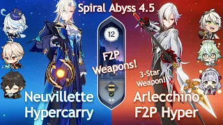 C0 Arlecchino F2P Hyper x C0 Neuvillette Hypercarry - Spiral Abyss 4.5 | Floor 12 | Genshin Impact