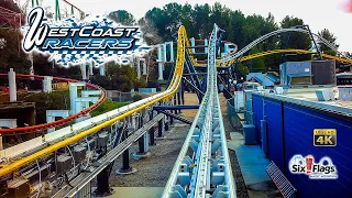 2024 West Coast Racers Roller Coaster On Ride Front Seat 4K POV Six Flags Magic Mountain