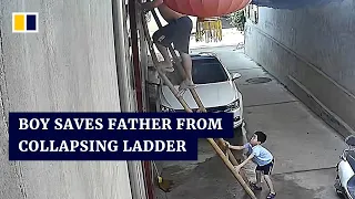 Chinese boy saves father from nasty fall by holding broken ladder steady