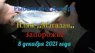 Рыбалка на Днепре. Пляж ,,Магадан'' (Запорожье) - 8 декабря 2021 года