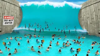 wave pool BREAKS and causes massive wave...