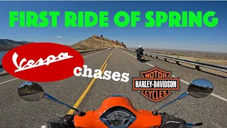 First Ride of Spring (Vespa chases Harley Davidson)