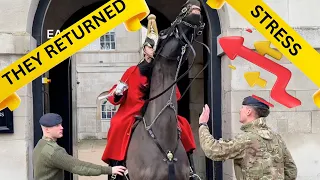 THEY RETURNED CAUSING ENORMOUS STRESS TO THE KING’S GUARD HORSE