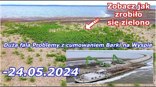 Wyspa Estyjska - Budowa -24.05.2024 Duża fala, cumowanie Barki od strony południowej