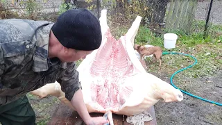 Разделка свиной туши кабана