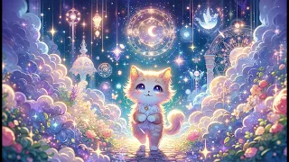 Sky Garden Serenade: Lofi Music and the Playful Journey of a Golden Cat Among Extraordinary Flowers