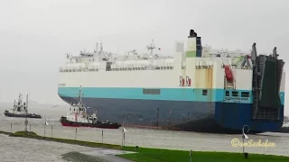 car carrier GLOVIS SOLOMON V7HP9 IMO 9445409 timelapse outbound Emden with tugs Autotransporter Schl