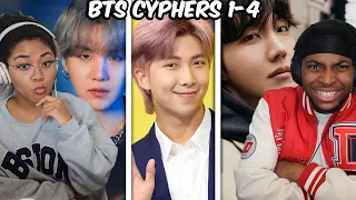FIRST TIME REACTING TO BTS CYPHERS 1,2,3,4 | THESE GUYS CAN RAP