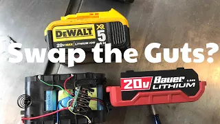 Harbor Freight Bauer vs Dewalt 20v battery teardown comparison