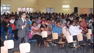 Fijian Attorney General presents National Budget 2017 - 2018 for teachers at Vunimono School Hall.