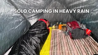 solo camping overnight in heavy rain - relaxing in tent - asmr