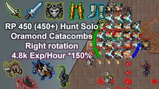 Tibia Royal Paladin 450 (450+) Solo Hunt / Oramond Catacombs /Right rotation/ 4.8 kk Exp/Hour (150%)