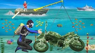 पानी के नीचे मोटरबाइक मरम्मत रोबोट Underwater Motorbike Restoration Robot Hindi Kahaniya हिंदी कहानी