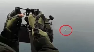 Helicopter Door Gunner vs Drone - Helicopter Door Gunner Shoots Down Drone in Mid-Air