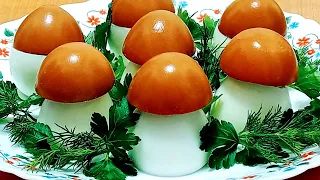 Beautiful FESTIVE SNACK "Porcini mushrooms" I Delicious egg mushrooms I New Year STUFFED EGGS