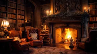 Library Fireplace Ambience | Fireplace Sounds for Study and Stress Relief | 6 Hours