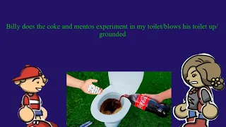 Billy does the coke and mentos experiment in my toilet/blows his toilet up/grounded