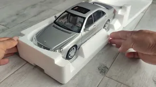 MERCEDES BENZ S600 W220 V12 ENGINE SILVER 1:18 DIECAST NOREV MODEL ( UNBOXING )