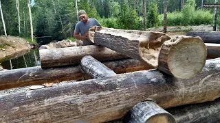 Building a log cabin alone in the wilderness | Peeling trees (ASMR) | A giant trees | ep 1