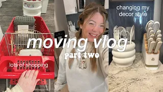 MOVING VLOG PT. 2:✨ lots of restocking, organizing, & shopping!🛍️saying goodbye farmhouse decor!