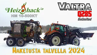 Valtra Q285 + Heizohack HM 10-500KT,  haketusta talvella 2024.❄🌳🌲🔥