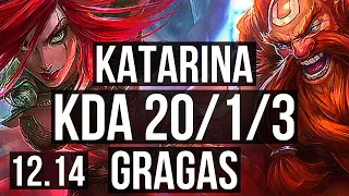 KATARINA vs GRAGAS (MID) | 20/1/3, 4.2M mastery, 9 solo kills, Legendary | EUW Diamond | 12.14